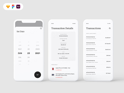 Transactions screen for B2C mobile UI apple arotec circule button clean date date picker design filter freebie funnel logo minimal transaction uiux design