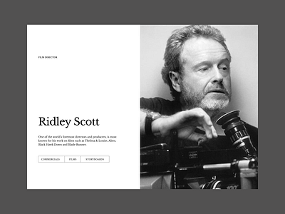 Web concept - Ridley Scott art direction design digital design figma grids homepage interface mockup ridley scott typography ui ux web design webdesign