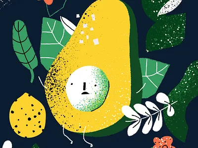 Avocado! avocado brushes face flowers illustraion leaves salt vector