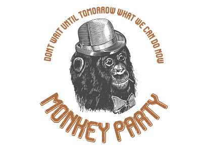 Monkey Party crosshatch design illustration logo typography vector vintage vintage badge vintage design vintage logo