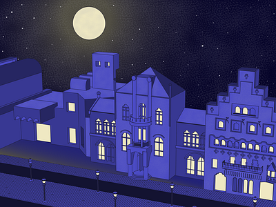 Barselona architecture illustraion night