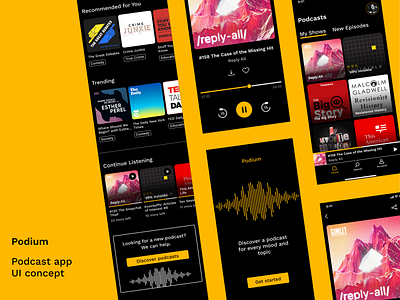 Podium - Podcast App UI Concept app design mobile mobile app mobile app design mobile design mobile ui podcast podcast app ui ui design