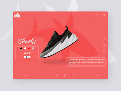 Adidas Sharks sneaker shop. adidas design figma lending page promo page shark shoes shop simple sneaker topdesign trend ui