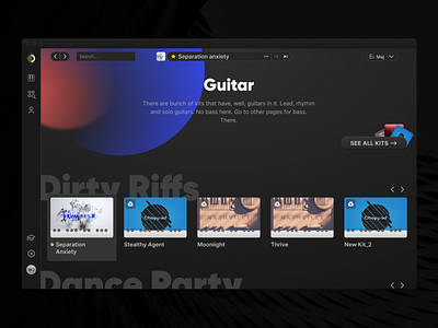 Output Arcade — Instrument page audio dark mode dark ui design agency design studio desktop app desktop application digital synth knobs macos app music plugin music software musical instrument night mode product design synth ui