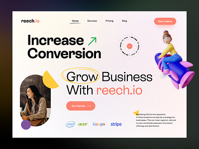 Grow Business - Web page design analytics business conversion rate demo design free growth hero page hero section landing page marketing minimal modern muudy stats ui uiuxpo ux web design website