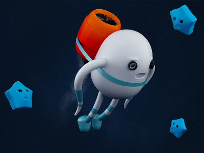 Rocketman 3d astronaut cartoon character clean cosmos design fire fly sky speed stars turbine