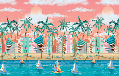 Miami llustrated in Photoshop for a surface studio. digital art drawing illustration miami