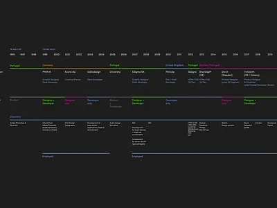 Timeline of my career up to 2020 career dark dark ui timeline timeline design visualisation visualization