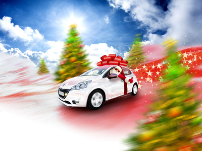 Fast and joyful car christmas drive fast funny knot mountains noel peugeot photoshop ribbon santa santa claus santa klaus snow stars thumbs tree up xmas