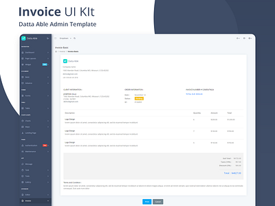 Invoice UI KIT - Datta Able Admin Template admin admin dashboard admin design admin panel admin template admin theme branding invoice invoice design professional design react react admin template react template reactjs sass ui ui ux design ui designer ui ux design uiux