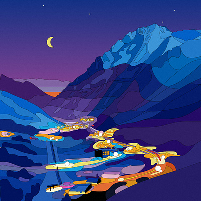 Alta Utah Looking down Little Cottonwood Canyon towards Snowbird adobe illustrator drawing graphic design illustration illustration art illustrator illustrators landscape night sunset utah vector vector art vector illustration vectorart vectors western art