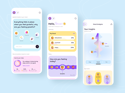 Spirito - Mood Tracking App activity app clean colors creative emojis emotics emotions health insight mentalhealth minimal mobile mood moodtracker recommendation tracking