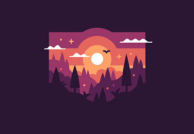 Little Forest forest illustraton landscape sunset