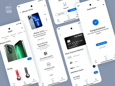 Product and purchase screens 3d airtag animation app apple branding design galaxy graphic design illustration iphone logo motion graphics payment product success typography ui ux vector