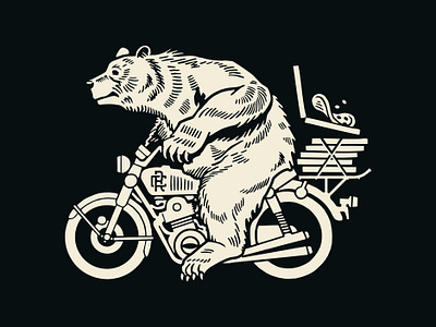 Ride or Pie bear bike biker branding delivery motorcycle packaging paw pizza racing restaurant brand togo