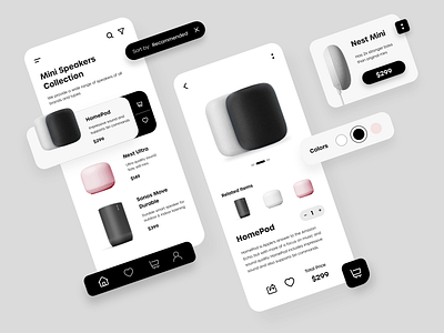 Speaker shoppie ui design 2d app app design application application ui branding electronics store gadjet illustration interaction design minimal mobile app mobile app design music music app shopping speakers trending ui ux