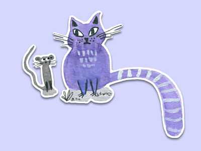 Blue Cat #2 animal art big eyes cartoon cartoon character cartoon illustration cat cute illustration cuteart grey illustration kitty mouse sticker sticker design sticker pack telegram violet watercolor watercolour