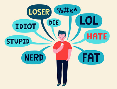 Cyber bulliying bubble bulling bullying cyber cyber bulliying cyberbullying fat hate idiot illustration lol loser man messages nerd phone stupid teenager vector