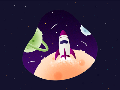 C•1505 - Rocket landing app design colorful design grain grain texture illustration mobile app planet rocket shooting star shooting stars space spaceship stars ui ux vector vector art vector illustration