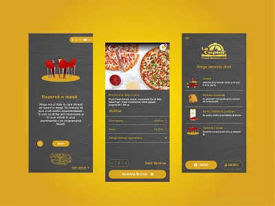 LaCuptor App Presentation app design application black delivery food gold pizza restaurant ui ux