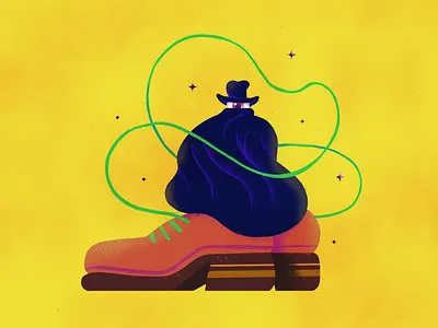Mysterious blob 2d character eye flat hat illustration laces shoes weird yellow