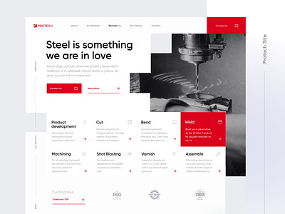 Protech - A professional website for the steel industry clean design design factory homepage production proffesional website steel steel industry steel partner steel website website