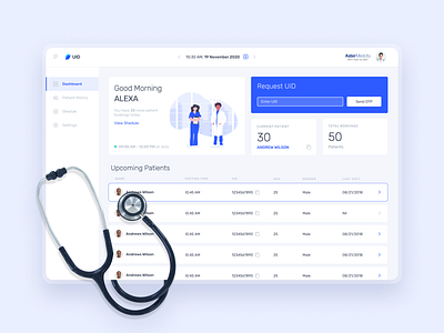 Patient monitoring webapp blue dashboard doctor hospital patient ui user experience user interface design ux web design webapp