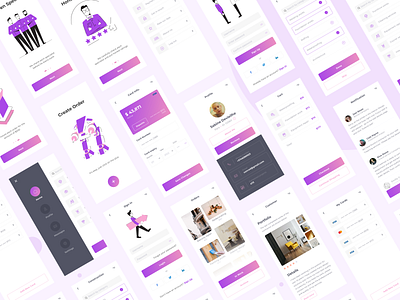 Instruction-App cards design app instruction menu mobile app onboarding payment profile purple screens ui ux white