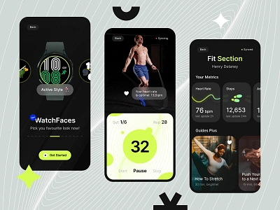 Smart Watch - Fitness Tracker App ⌚️ app design black branding dark dark mode figma fitness fitness tracker fresh green health tracking minimal mobile mobile app smart watch sport tracker ui ux watch