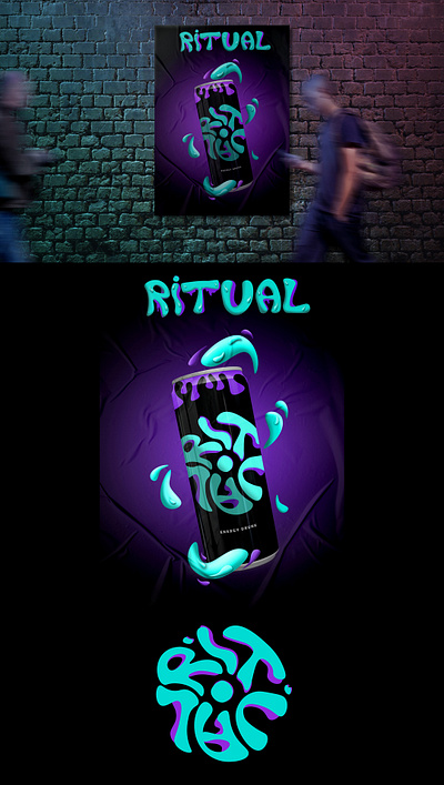 "RITUAL" logo for energy drink branding design illustration logo