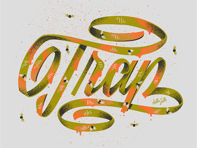 Trap - Typetober Lettering Illustration flies fly fly trap grit hellsjells illustration inktober20 lettering ribbon script script lettering sticky tape texture trap type typetober typography