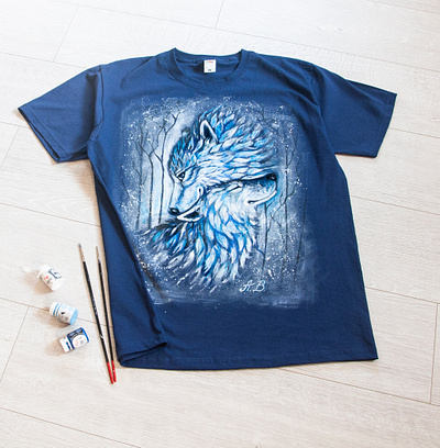 hand painted t-shirt, hand painted clothes, wolves branding design drawing fashion hand painted handmade paint painting style wear