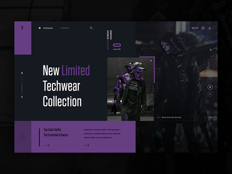Damascus Techwear Apparel 2022 - web redesign concept clean darkmode darkui fashion modern techwear typography ui ux