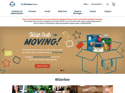 "We're Moving" Hero Illustration baby baby food banner branding design gerber identity illustration moving sale type typography web webdesign