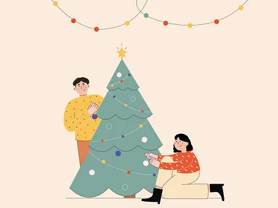 Christmas preparations book illustration bright colors children illustration christmas christmas card christmas illustration christmas party christmas tree minimal vector illustration