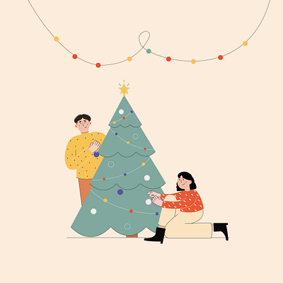 Christmas preparations book illustration bright colors children illustration christmas christmas card christmas illustration christmas party christmas tree minimal vector illustration