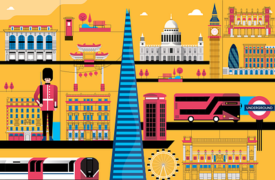 London city - Illustrated 2d city editorial flat illustration illustrator london london bridge london bus london eye london underground united kindgom vector