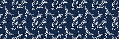 Tuna pattern fish illustration marine life pattern pen and ink tuna