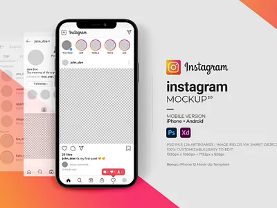 Instagram Mock-Up Template (Android + iOs) app application concept design frame graphic illustration instagram media mobile photo post social template vector web