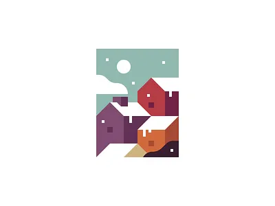 First Snow Fall ❄️ building flat house icon illustration rooftops snow town