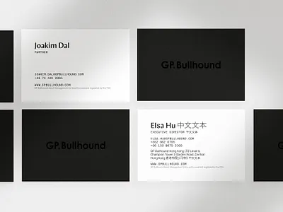 Business cards for GP.Bullhound brand identity branding bullhound business business cards cards flatlay gp identity logo logodesign minimalistic most most studios stockholm swedish