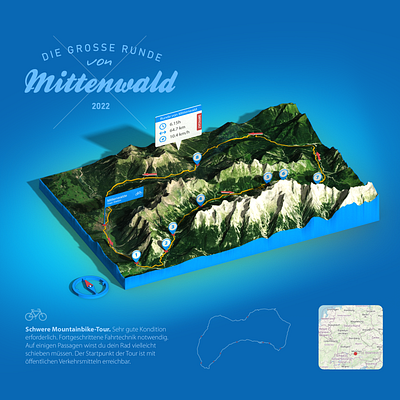 Mountainbike-Tour Mittenwald - Photoshop Render 3d 3d map generator bike extension generator gps tracker gpx illustration map photoshop plugin route