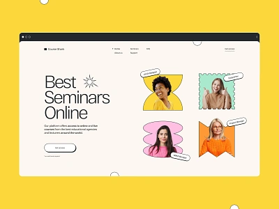 Seminar Platform – Landing page abstract brutalism concept desktop geometric landing landing page landing page minimalism neubrutalism site ui uiux web web design web design webdesign website website design yellow