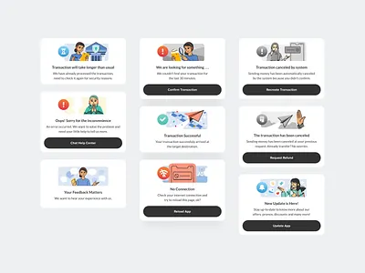 Slider Illustrations card character connection design disturbance fintech flatdesign illustration information maintenance notif notification page product slider spot status transaction ui vector