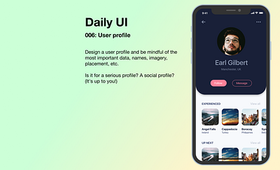 Daily UI - 006 User profile daily 100 challenge daily ui 006 dailyui dailyuichallenge design figma ui uidesign ux uxdesign