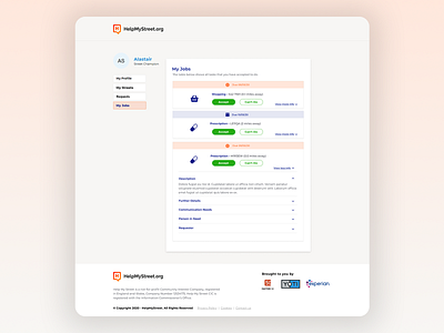 HelpMyStreet - My Jobs design ui web