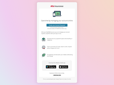 Alfa Account Welcome Email email design insurance