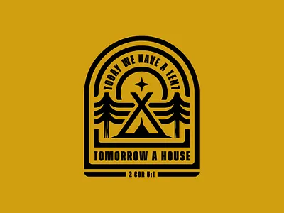 Tent Badge - 2 Cor 5:1 badge badge design badgedesign bible brand design brand identity branding camp camping logo logodesign logodesigner merch merch design nature outdoor outdoors scripture tent tree