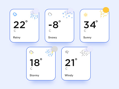 Weather Cards design flat illustration minimal typography ui ux vector web website