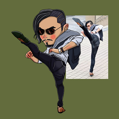 Chibi Dynamic kicking pose character illustration digital art illustration welfinstudio